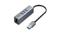Premium adapteris USB 3.0 - USB 3.0 (3 Ports) + RJ45, 0.15m